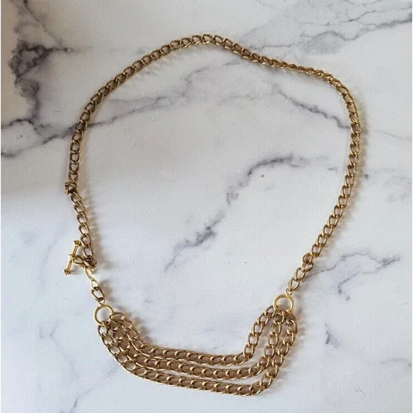 Vintage 80s Womens Chain Link Waist Belt Gold Tone Layered Adjustable Boho Swag - Picture 7 of 11